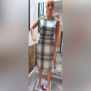 Enfocus Studio Black & White Plaid Sheath Dress Size 4